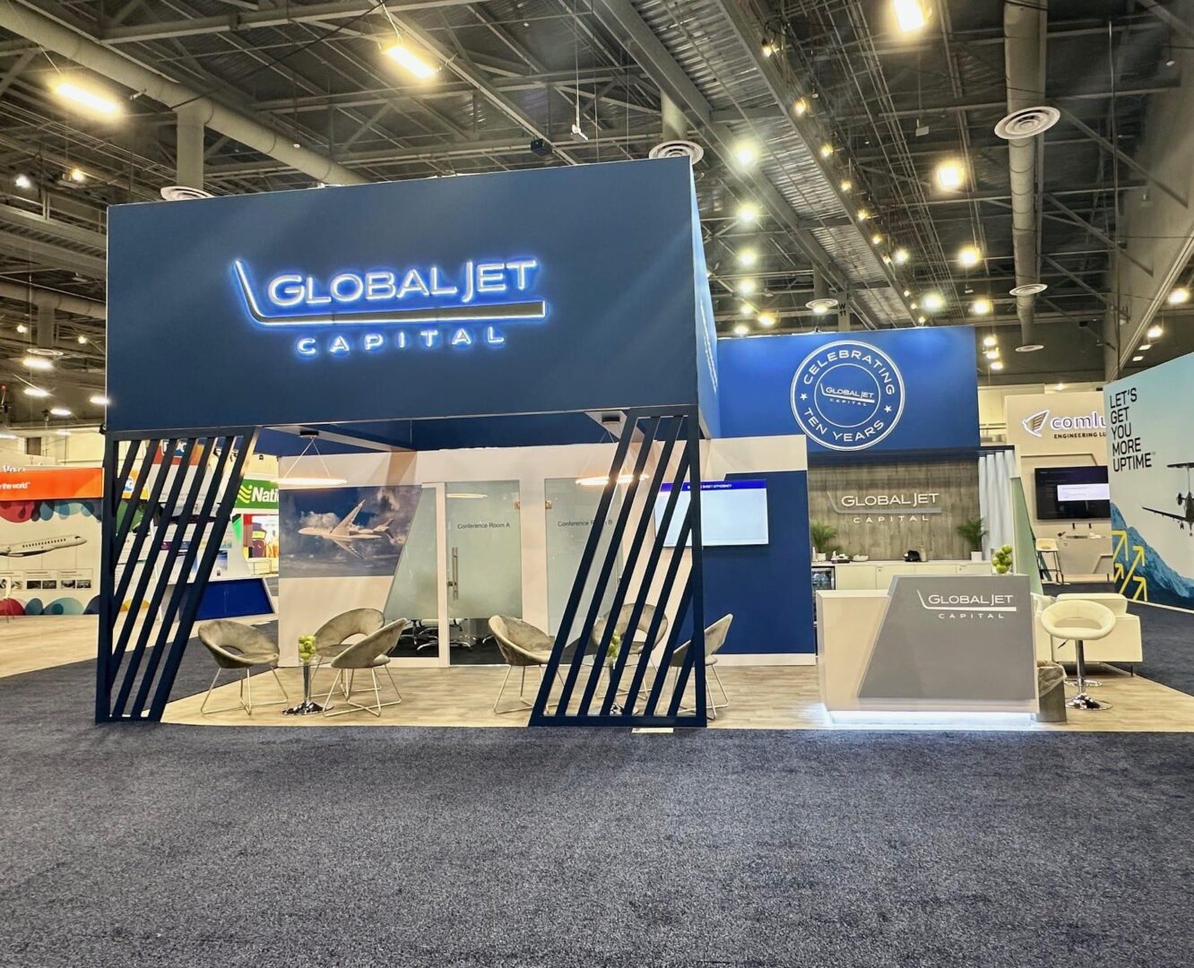 Global Jet Aviation exhibit booth at a trade show.