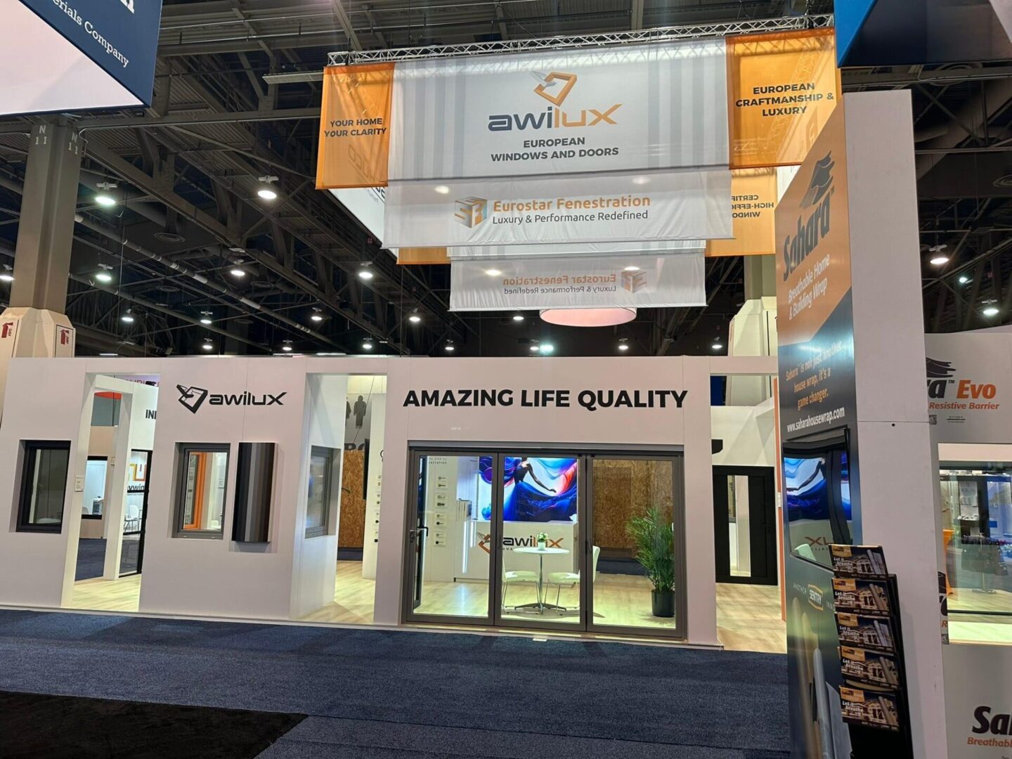 Showroom entrance with illuminated 'Amazing Life Quality' sign.